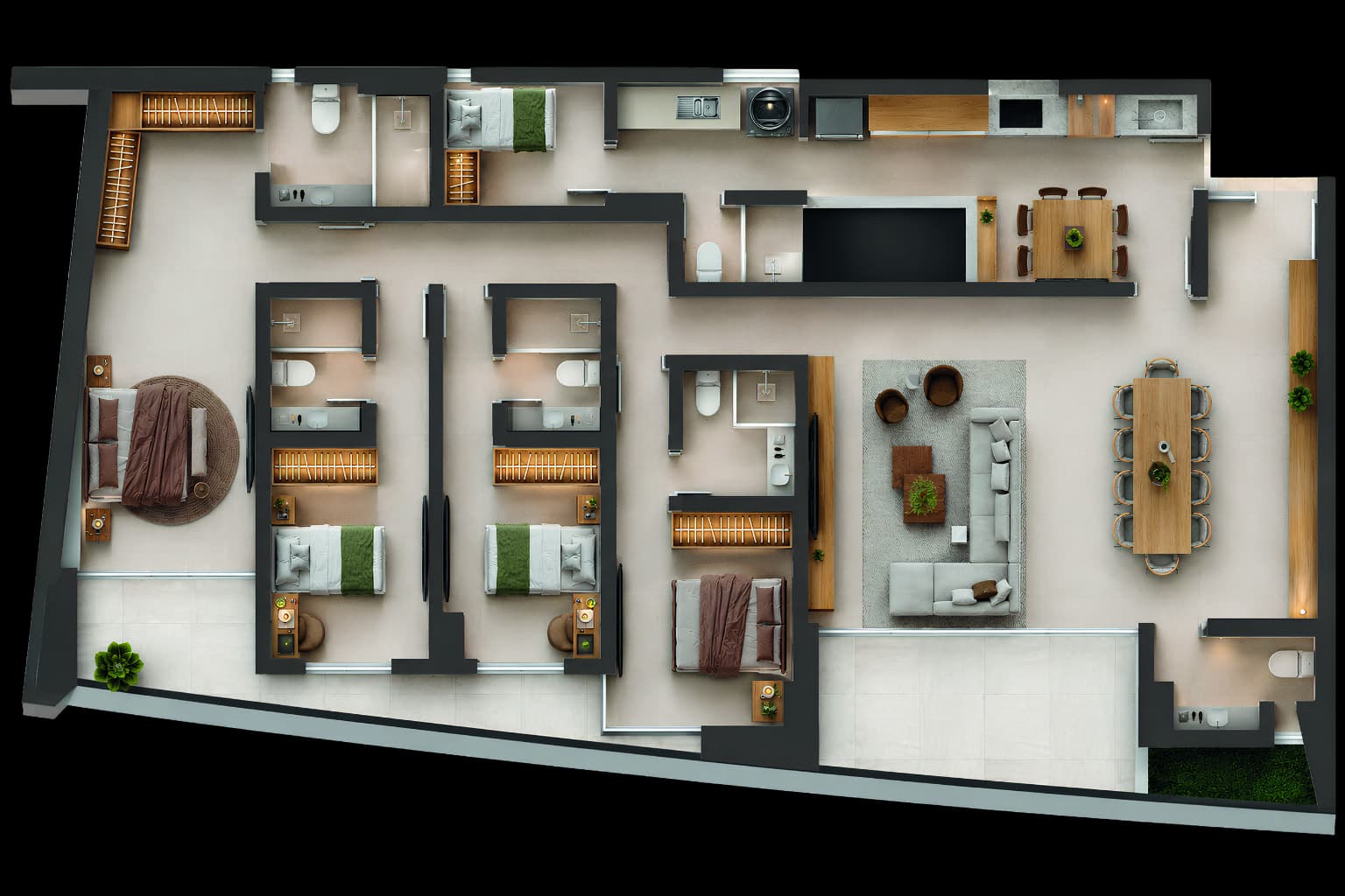 Planta de 185,15 m², Configuração 01
