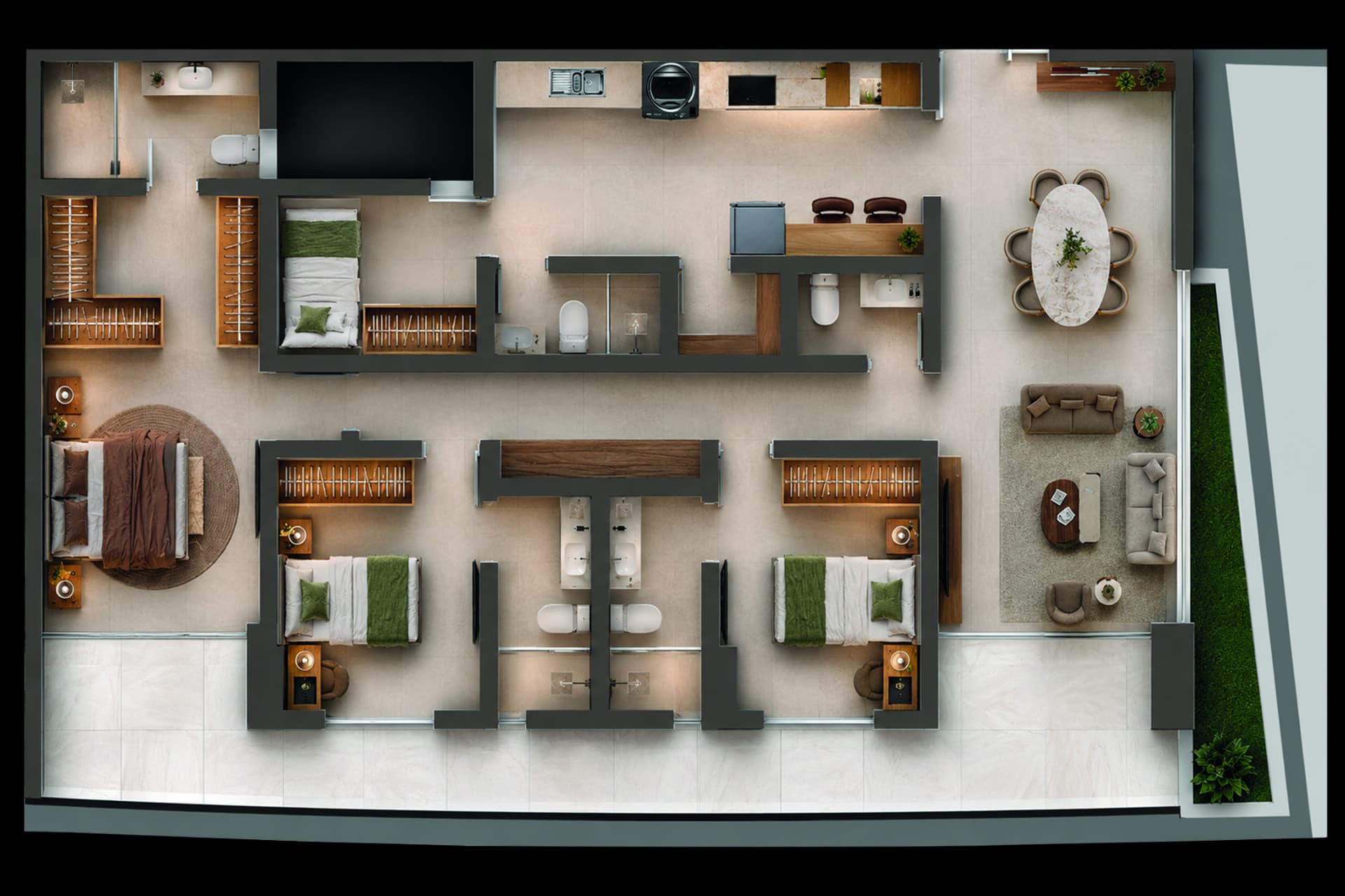 Planta de 128,20 m², Configuração 01